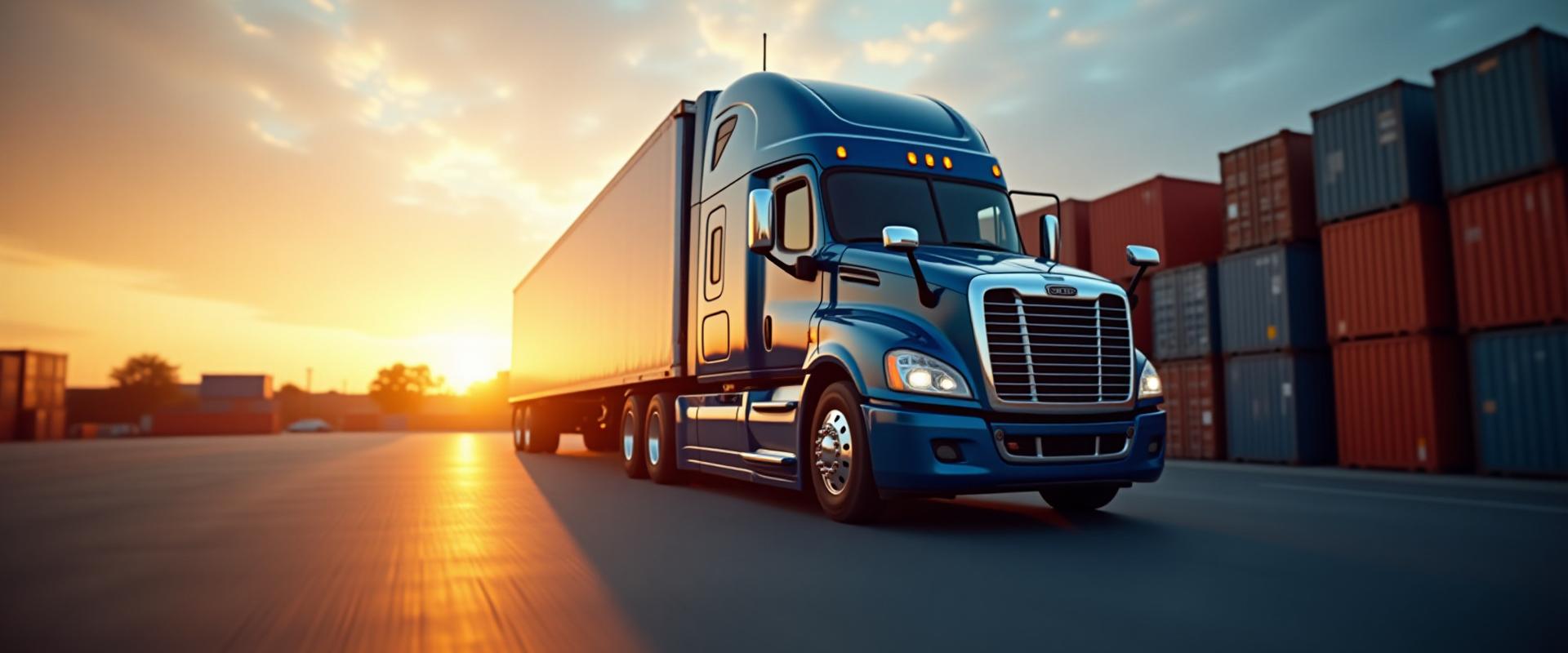 Peters Trucking fleet parked at the Chesapeake Virginia logistics hub at sunset