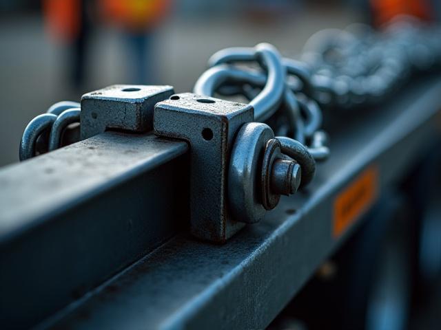 Close-up of heavy duty chains securing industrial cargo