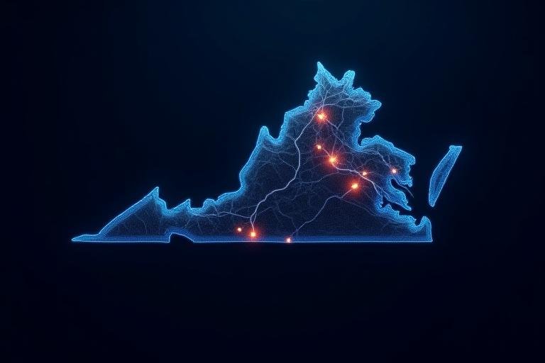 Primary and secondary service areas across Virginia, North Carolina, and Maryland